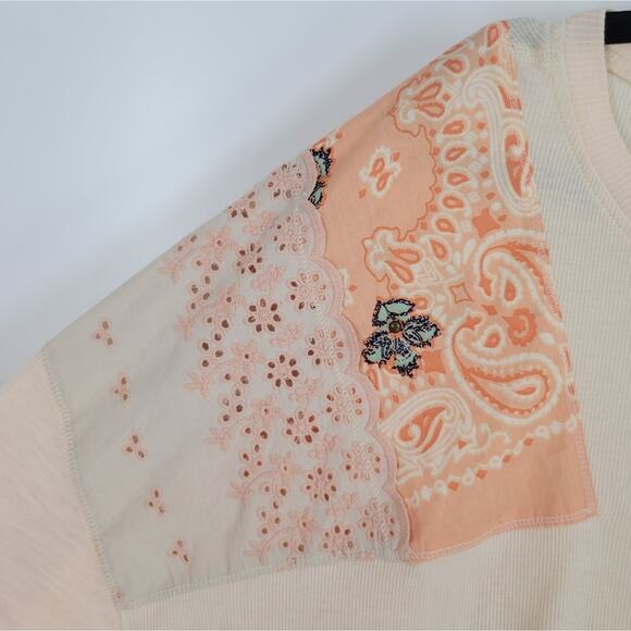 We The Free Peach Alabaster Combo Feelin It Patch Sleeve Long Sleeve Top M - Picture 4 of 9